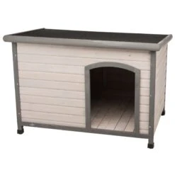 Trixie Classic Dog Kennel: Natura Flat Roof Kennel Size S-M: W 85 X D 60 X H 58 Cm, Grey