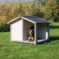 Trixie Natura Log Cabin With Porch Dog Kennel Size M/L: 100 X 130 X 105 Cm (L X W X H), Grey (2 Packages*)