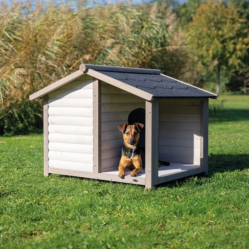 Trixie Natura Log Cabin With Porch Dog Kennel Size M/L: 100 X 130 X 105 Cm (L X W X H), Grey (2 Packages*) 1 Trixie Natura Log Cabin With Porch Dog Kennel Size M/L: 100 X 130 X 105 Cm (L X W X H), Grey (2 Packages*)
