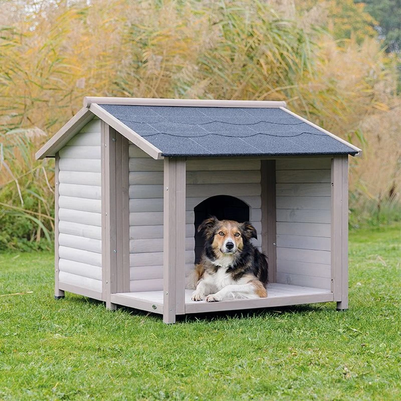Trixie Natura Log Cabin With Porch Dog Kennel Size M/L: 100 X 130 X 105 Cm (L X W X H), Grey (2 Packages*) 3 Trixie Natura Log Cabin With Porch Dog Kennel Size M/L: 100 X 130 X 105 Cm (L X W X H), Grey (2 Packages*) - Image 3
