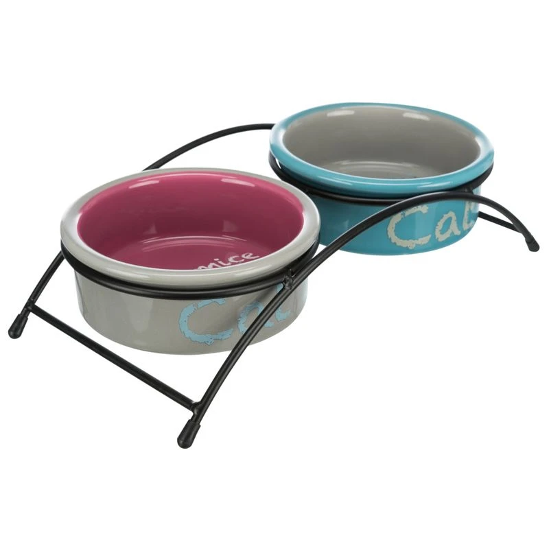 Trixie Eat On Feet Ceramic Bowl Set 2 X 300ml, 12cm Diameter (light Grey/dusky Pink/light Blue) - Image 4