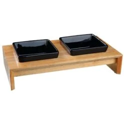 Trixie Ceramic & Wood Feeding Bowl Set 2 X 0.4 Litre
