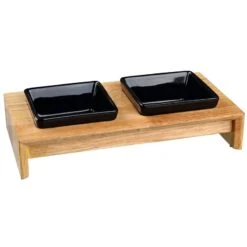Trixie Ceramic & Wood Feeding Bowl Set 2 X 0.2 Litre -Zoo Plus 72316 pla trixie napf set keramik holz hs 01 4